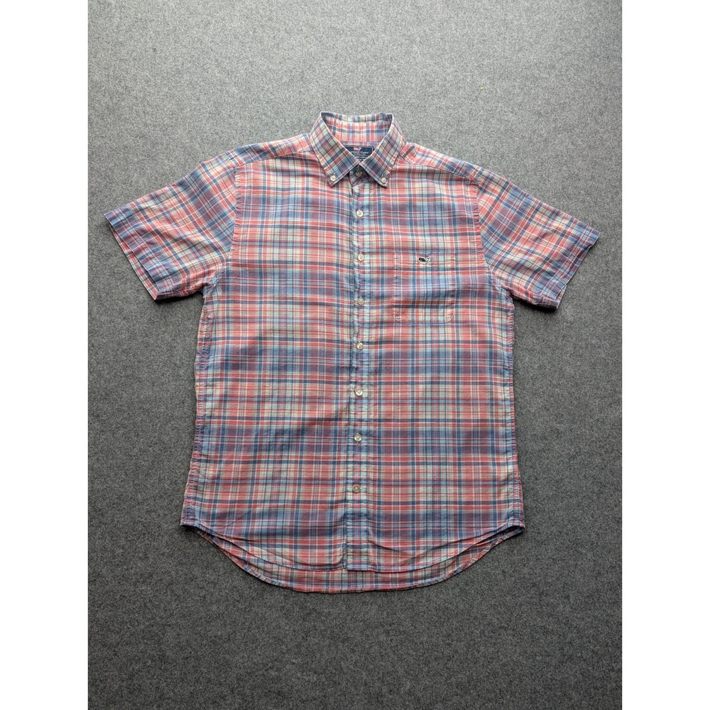 Vineyard Vines Mens Slim Fit Tucker Shirt M Short Sleeve Plaid Cotton ButtonDown